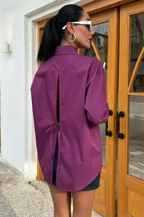 Suzanne Pocketed Back Slit Oversize Shirt 3420 - 2