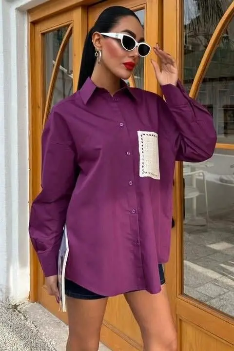 Suzanne Pocketed Back Slit Oversize Shirt 3420 - 5