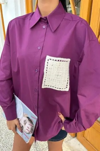 Suzanne Pocketed Back Slit Oversize Shirt 3420 - 8