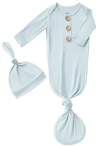SUZEL Newborn Baby Boys Girls Knotted Gown Hat Set Soft Bamboo Viscose Infant Sleeper Baby Sleep Gown with Mittens - SUZEL