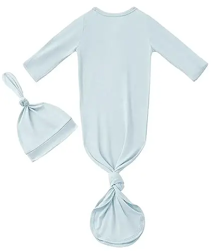 SUZEL Newborn Baby Boys Girls Knotted Gown Hat Set Soft Bamboo Viscose Infant Sleeper Baby Sleep Gown with Mittens - 3