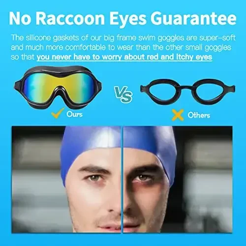 Suzish ko'zoynaklari, suv o'tkazmaydigan, tumanlanishga qarshi, kattalar, erkaklar, ayollar va yoshlar uchun suzish ko'zoynaklari, UV himoyasi 180° tiniq ko'rish - Modazone (1)