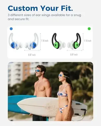 Suzish uchun quloq tiqinlari - 2 juft yumshoq silikon qayta ishlatiladigan suv o'tkazmaydigan quloq tiqinlari kattalar va erkaklar uchun, suzuvchilar qulog'i, basseyn, plyaj, snorkeling, surfing, kickboard mashg'ulotlari uchun mos (ko'k va yashil) - 3