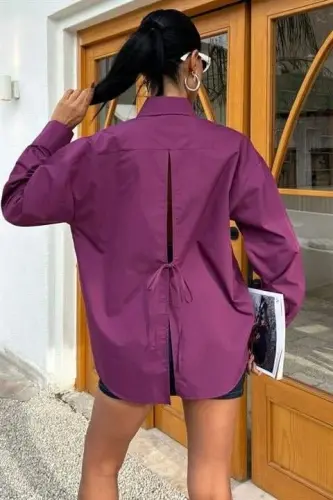 Süzme cho'ntakli orqa yirtigli katta o'lchamli ko'ylak 3420 - 6