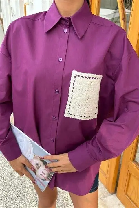 Süzme cho'ntakli orqa yirtigli katta o'lchamli ko'ylak 3420 - 9