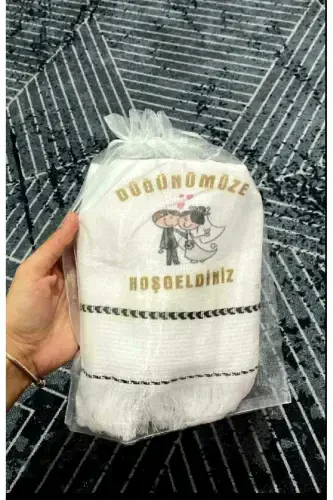 Свадебное полотенце, полотенце на свадьбу в тюлевом мешочке, автомобильное полотенце, полотенце для кортежа, упаковка из 12 штук в мешочке - beyazztüll99 - YÖRÜK TUHAFIYE (1)