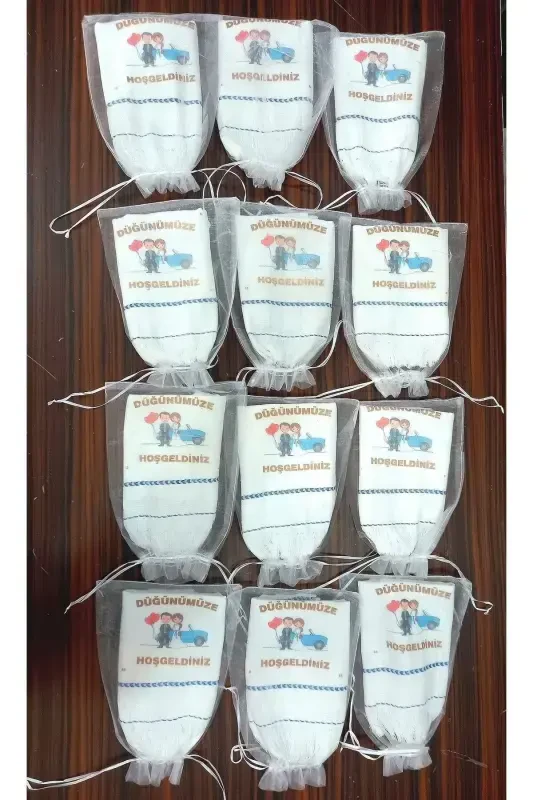 Свадебное полотенце, свадебное полотенце в тюлевом мешочке, автомобильное полотенце, полотенце для кортежа, упаковка из 12 штук, синее с машинками - фуксия-белый - 1