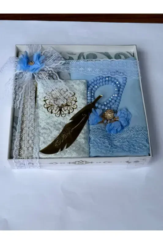Свадебный сундук для невесты и жениха, набор ковриков для намаза - небесно-голубой - 3