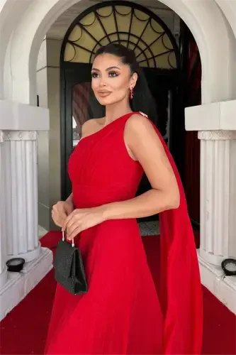 Сверкающая Тюлевая Ткань, Плиссированное Вечернее Платье - КРАСНЫЙ - 4