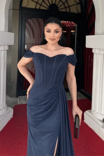 Сверкающее Платье с Корсетом - ТЕМНО-СИНИЙ - 3