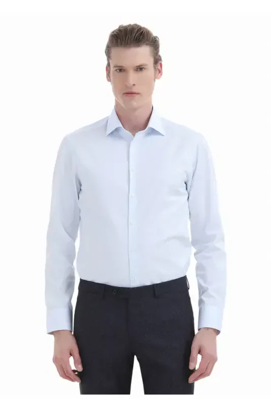 Светло-голубая прямая приталенная классическая сорочка из 100% хлопка - 3