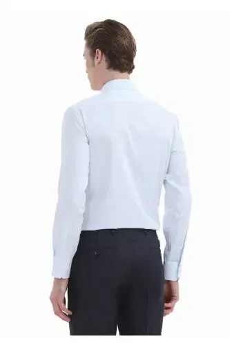 Светло-голубая прямая приталенная классическая сорочка из 100% хлопка - 6