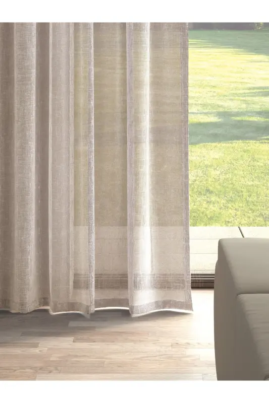 Светло-кофейный льняной вид гладкая тюлевая занавеска не требует глажки-СВЕТЛО-КОФЕЙНЫЙ - 2