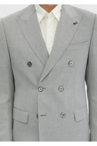 Светло-серый однотонный костюм из 100% шерсти. - 3