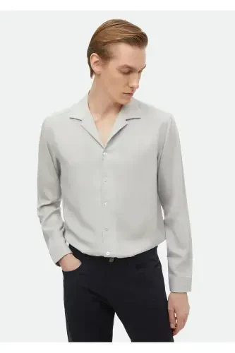 Светло-серый, прямой крой, обычная посадка, тканая, классическая рубашка. - 1