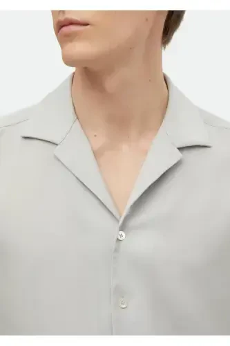 Светло-серый, прямой крой, обычная посадка, тканая, классическая рубашка. - 4