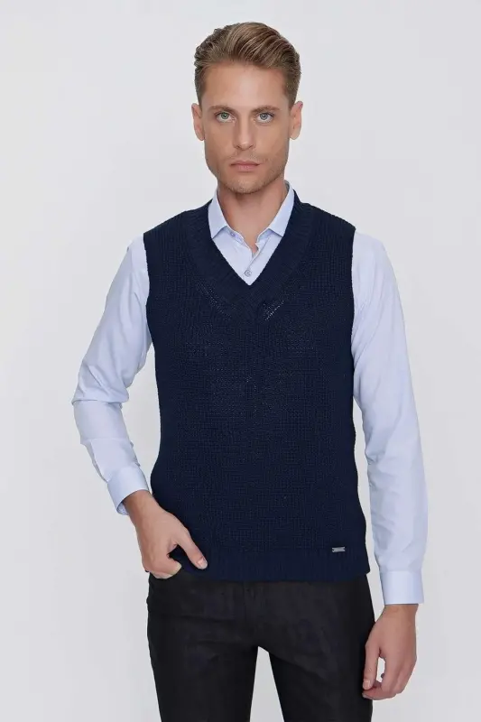 Sviter 01 Slim Fit Ko'k rangli Sviter Triko - EFOR