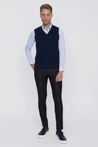 Sviter 01 Slim Fit Ko'k rangli Sviter Triko - 3