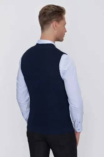 Sviter 01 Slim Fit Ko'k rangli Sviter Triko - 4