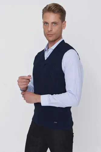 Sviter 01 Slim Fit Ko'k rangli Sviter Triko - EFOR (1)