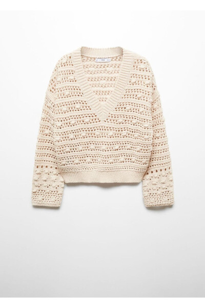 Свитер из ажурной вязки с V-образным вырезом - 3