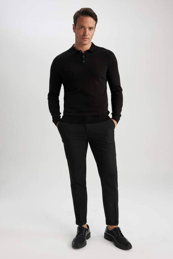 Свитер с воротником поло Slim Fit Черный - 5