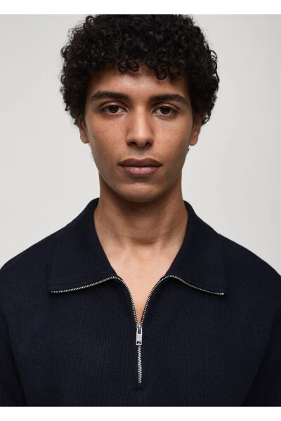 Свитер с замком на воротнике-стойке и узором - 8