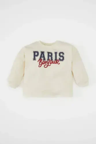 Свитшот с принтом для девочки с воротником-поло - 1