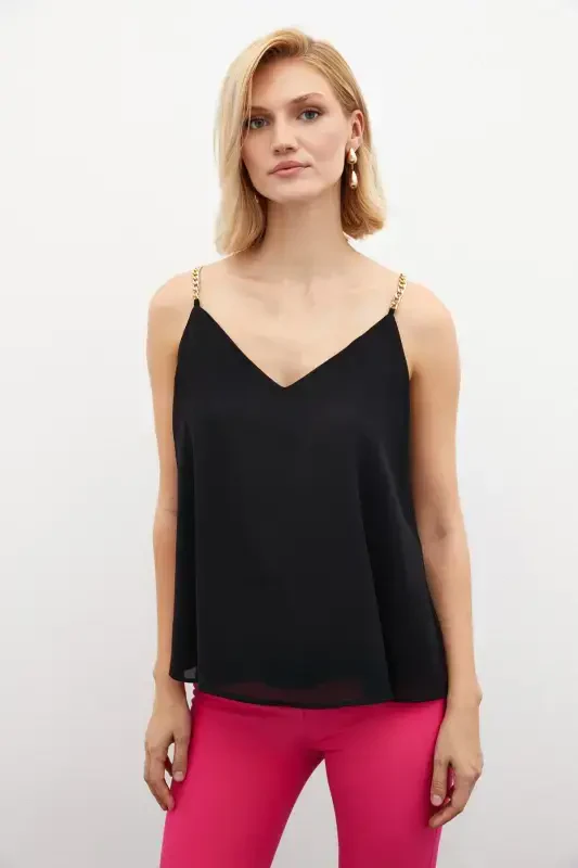 Свободная блузка на цепочках - Черный - SATEEN