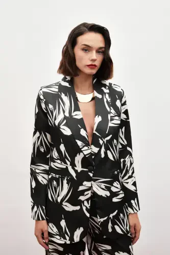 Свободный атласный пиджак с рисунком - ЧЕРНЫЙ - SATEEN (1)