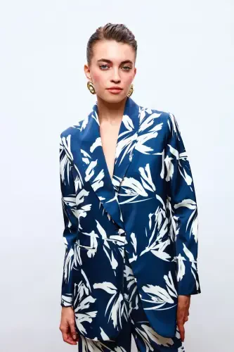 Свободный атласный пиджак с узором - СИНИЙ - SATEEN (1)