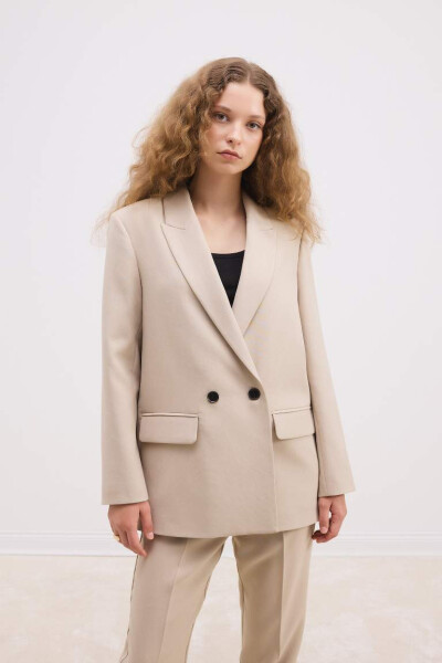 Свободный жакет оверсайз Лацканы Пуговица Базовый однотонный пиджак жакет Бежевый - 10