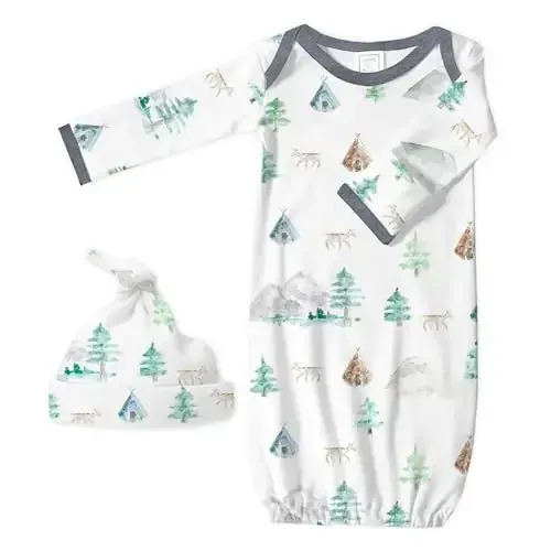 SwaddleDesigns Softest Cotton Baby Pajama Gown with Foldover Mitten Cuffs for Infant Boy and Girl, Newborn, 0-3 Months 