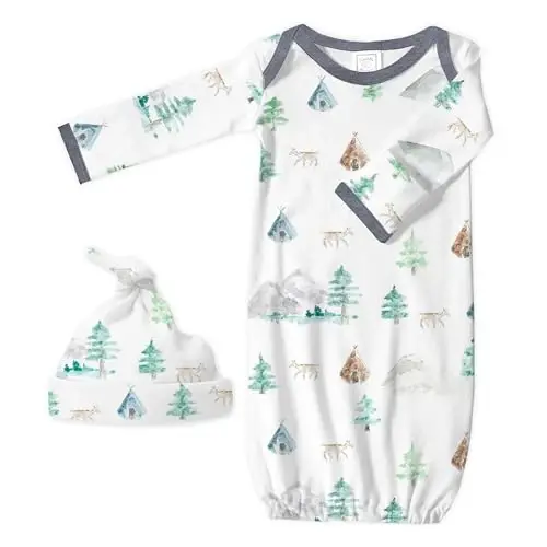 SwaddleDesigns Softest Cotton Baby Pajama Gown with Foldover Mitten Cuffs for Infant Boy and Girl, Newborn, 0-3 Months - 1