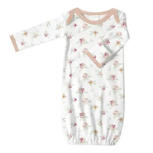 SwaddleDesigns Softest Cotton Baby Pajama Gown with Foldover Mitten Cuffs for Infant Boy and Girl, Newborn, 0-3 Months - 1