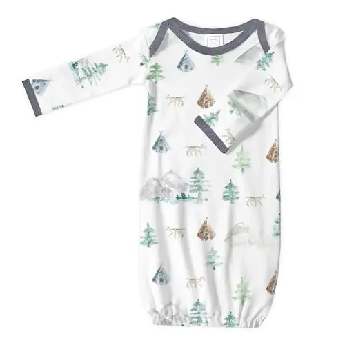 SwaddleDesigns Softest Cotton Baby Pajama Gown with Foldover Mitten Cuffs for Infant Boy and Girl, Newborn, 0-3 Months 