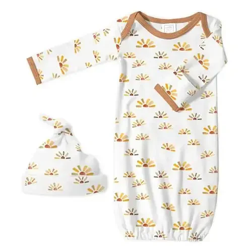 SwaddleDesigns Softest Cotton Baby Pajama Gown with Foldover Mitten Cuffs for Infant Boy and Girl, Newborn, 0-3 Months 