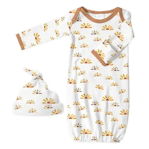 SwaddleDesigns Softest Cotton Baby Pajama Gown with Foldover Mitten Cuffs for Infant Boy and Girl, Newborn, 0-3 Months - 1
