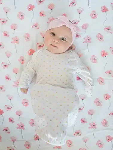 SwaddleDesigns Softest Cotton Baby Pajama Gown with Foldover Mitten Cuffs for Infant Boy and Girl, Newborn, 0-3 Months - Modazone