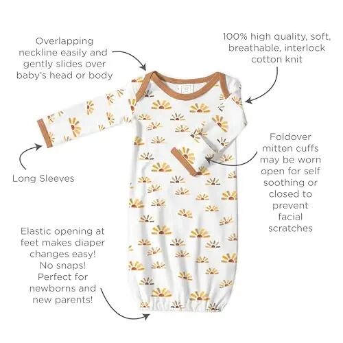 SwaddleDesigns Softest Cotton Baby Pajama Gown with Foldover Mitten Cuffs for Infant Boy and Girl, Newborn, 0-3 Months - 3