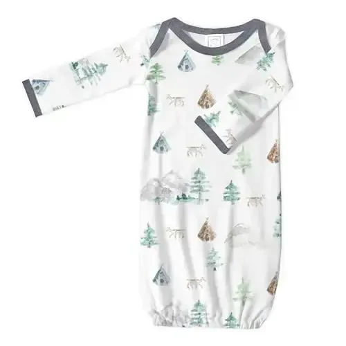 SwaddleDesigns Softest Cotton Baby Pajama Gown with Foldover Mitten Cuffs for Infant Boy and Girl, Newborn, 0-3 Months - 1