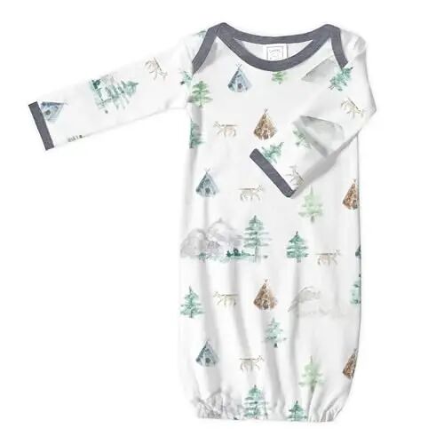 SwaddleDesigns Softest Cotton Baby Pajama Gown with Foldover Mitten Cuffs for Infant Boy and Girl, Newborn, 0-3 Months 