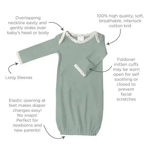 SwaddleDesigns Softest Cotton Baby Pajama Gown with Foldover Mitten Cuffs for Infant Boy and Girl, Newborn, 0-3 Months - 4