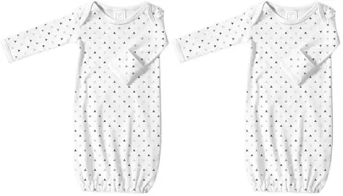 SwaddleDesigns Softest Cotton Baby Pajama Gown with Foldover Mitten Cuffs for Infant Boy and Girl, Newborn, 0-3 Months - 1