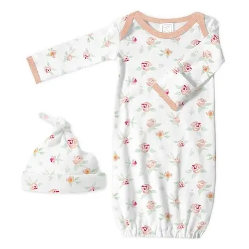 SwaddleDesigns Softest Cotton Baby Pajama Gown with Foldover Mitten Cuffs for Infant Boy and Girl, Newborn, 0-3 Months - 1