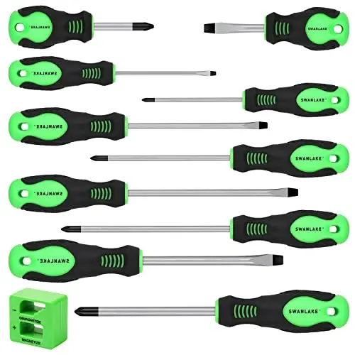 SWANLAKE 11PCS Screwdriver Set, Magnetic 5 Phillips and 5 Flat Head Tips for Fastening and Loosening Seized (11PCS) 