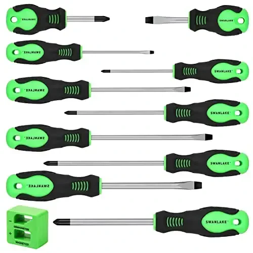 SWANLAKE 11PCS Screwdriver Set, Magnetic 5 Phillips and 5 Flat Head Tips for Fastening and Loosening Seized (11PCS) - 1
