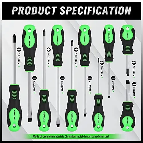 SWANLAKE 11PCS Screwdriver Set, Magnetic 5 Phillips and 5 Flat Head Tips for Fastening and Loosening Seized (11PCS) - 3
