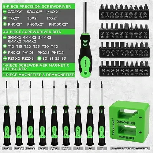 SWANLAKE 86PCS Magnetic Screwdriver Set,Includes Slotted/Phillips/Torx Mini Precision Screwdriver, Replaceable Screwdriver Bits and nut drivers With Sturdy tool box - 3