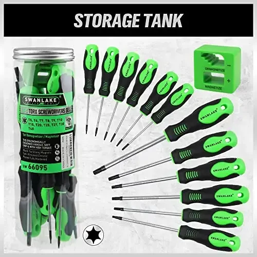 SWANLAKE Magnetic Torx Screwdriver Set - 13 Pieces - T5 to T40 Star Screwdrivers - 3